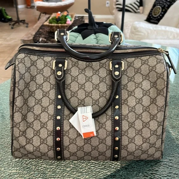 GUCCI GG C Canvas Limited Edition Heart Pattern Boston Bag Brown Leather NWOT - Picture 6 of 15